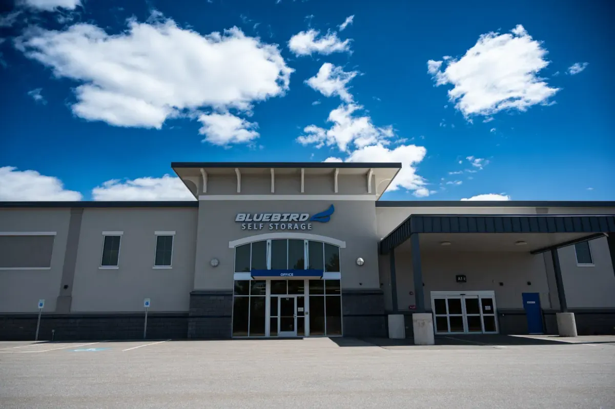 Bluebird Self Storage exterior with office entrance