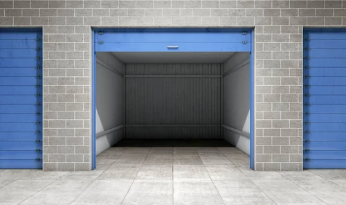 An open, drive up self storage unit.